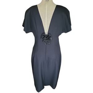 Vtg 80s V-Back Cocktail Party Little Black Dress Late Edition Ltd Sz 10 Rosette